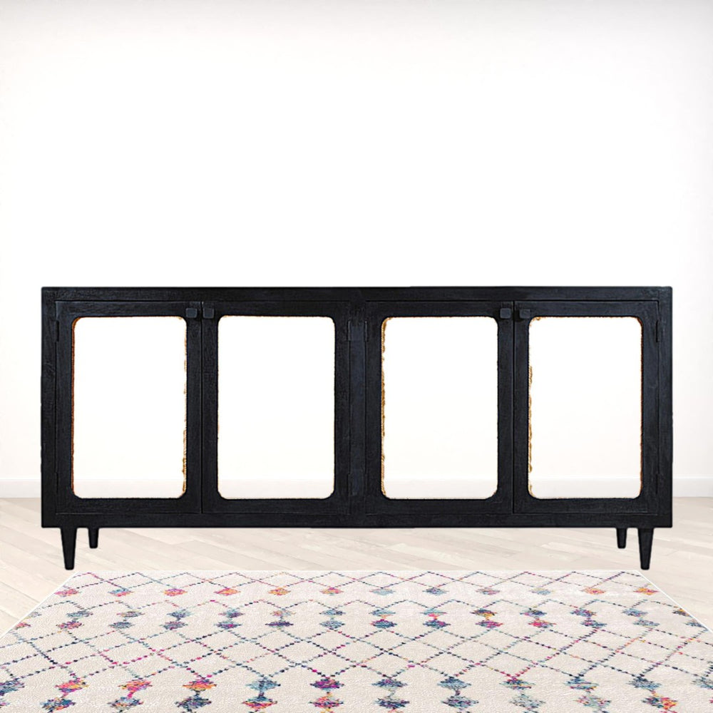 HomeRoots 82" Black Distressed Solid Wood Sideboard - Stylish Storage Solution for Modern Farmhouse Decor 606294