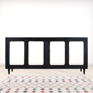 HomeRoots 82" Black Distressed Solid Wood Sideboard - Stylish Storage Solution for Modern Farmhouse Decor 606294