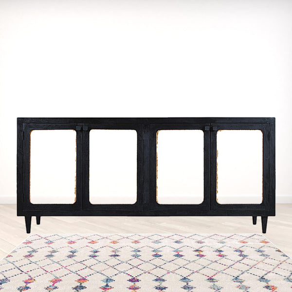 HomeRoots 82" Black Distressed Solid Wood Sideboard - Stylish Storage Solution for Modern Farmhouse Decor 606294