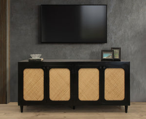 HomeRoots 82" Black Distressed Solid Wood Sideboard - Stylish Storage Solution for Modern Farmhouse Decor 606294