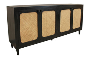 HomeRoots 82" Black Distressed Solid Wood Sideboard - Stylish Storage Solution for Modern Farmhouse Decor 606294