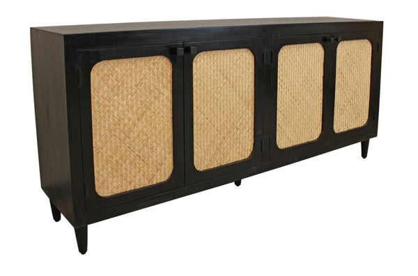 HomeRoots 82" Black Distressed Solid Wood Sideboard - Stylish Storage Solution for Modern Farmhouse Decor 606294