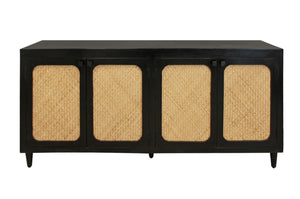 HomeRoots 82" Black Distressed Solid Wood Sideboard - Stylish Storage Solution for Modern Farmhouse Decor 606294