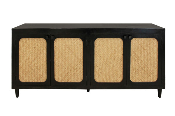 HomeRoots 82" Black Distressed Solid Wood Sideboard - Stylish Storage Solution for Modern Farmhouse Decor 606294