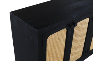 HomeRoots 82" Black Distressed Solid Wood Sideboard - Stylish Storage Solution for Modern Farmhouse Decor 606294