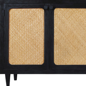 HomeRoots 82" Black Distressed Solid Wood Sideboard - Stylish Storage Solution for Modern Farmhouse Decor 606294