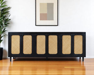 HomeRoots 94" Black Distressed Solid Wood Sideboard - Stylish, Durable Storage Cabinet for Any Room Decor 606295