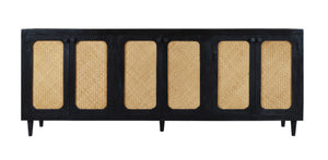 HomeRoots 94" Black Distressed Solid Wood Sideboard - Stylish, Durable Storage Cabinet for Any Room Decor 606295