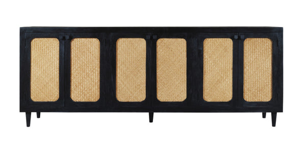 HomeRoots 94" Black Distressed Solid Wood Sideboard - Stylish, Durable Storage Cabinet for Any Room Decor 606295