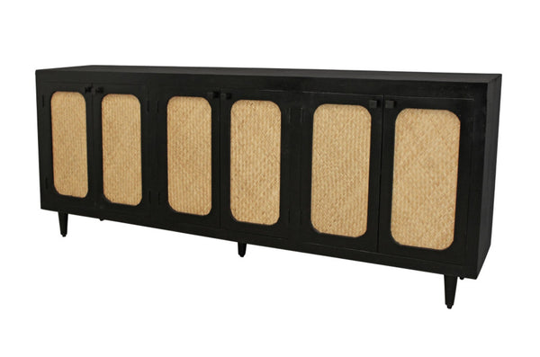 HomeRoots 94" Black Distressed Solid Wood Sideboard - Stylish, Durable Storage Cabinet for Any Room Decor 606295