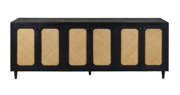 HomeRoots 94" Black Distressed Solid Wood Sideboard - Stylish, Durable Storage Cabinet for Any Room Decor 606295