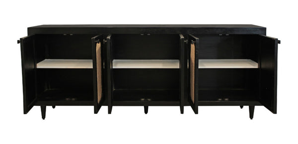 HomeRoots 94" Black Distressed Solid Wood Sideboard - Stylish, Durable Storage Cabinet for Any Room Decor 606295
