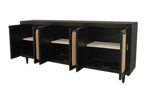 HomeRoots 94" Black Distressed Solid Wood Sideboard - Stylish, Durable Storage Cabinet for Any Room Decor 606295