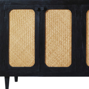 HomeRoots 94" Black Distressed Solid Wood Sideboard - Stylish, Durable Storage Cabinet for Any Room Decor 606295