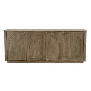 HomeRoots 80" Brown Distressed Solid Wood Sideboard with Hand-Carved Geometric Design and Ample Storage Space 606297