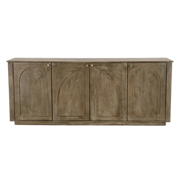 HomeRoots 80" Brown Distressed Solid Wood Sideboard with Hand-Carved Geometric Design and Ample Storage Space 606297