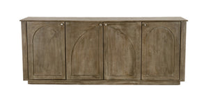 HomeRoots 80" Brown Distressed Solid Wood Sideboard with Hand-Carved Geometric Design and Ample Storage Space 606297