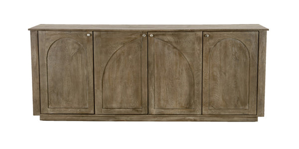 HomeRoots 80" Brown Distressed Solid Wood Sideboard with Hand-Carved Geometric Design and Ample Storage Space 606297