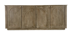HomeRoots 80" Brown Distressed Solid Wood Sideboard with Hand-Carved Geometric Design and Ample Storage Space 606297