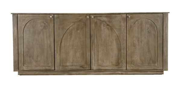 HomeRoots 80" Brown Distressed Solid Wood Sideboard with Hand-Carved Geometric Design and Ample Storage Space 606297