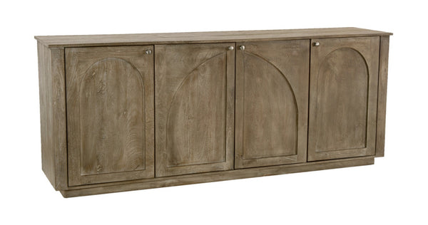 HomeRoots 80" Brown Distressed Solid Wood Sideboard with Hand-Carved Geometric Design and Ample Storage Space 606297