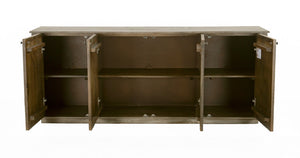 HomeRoots 80" Brown Distressed Solid Wood Sideboard with Hand-Carved Geometric Design and Ample Storage Space 606297
