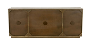 HomeRoots 80" Brown Distressed Solid Wood Sideboard with Hand-Carved Geometric Design and Ample Storage Space 606297