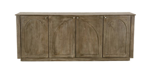 HomeRoots 80" Brown Distressed Solid Wood Sideboard with Hand-Carved Geometric Design and Ample Storage Space 606297