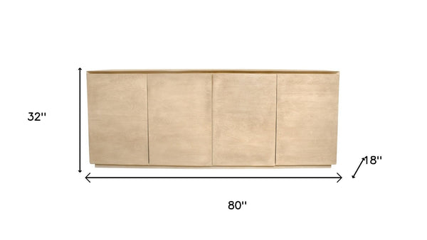HomeRoots 80" Natural Distressed Solid Wood Sideboard - Versatile Storage Cabinet for Dining & Living Spaces 606298