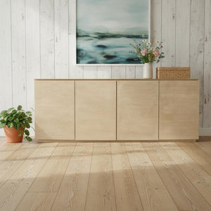HomeRoots 80" Natural Distressed Solid Wood Sideboard - Versatile Storage Cabinet for Dining & Living Spaces 606298