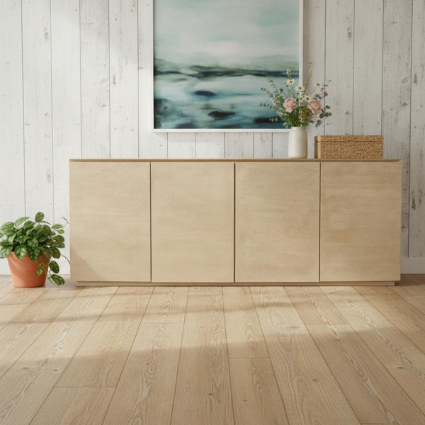 HomeRoots 80" Natural Distressed Solid Wood Sideboard - Versatile Storage Cabinet for Dining & Living Spaces 606298