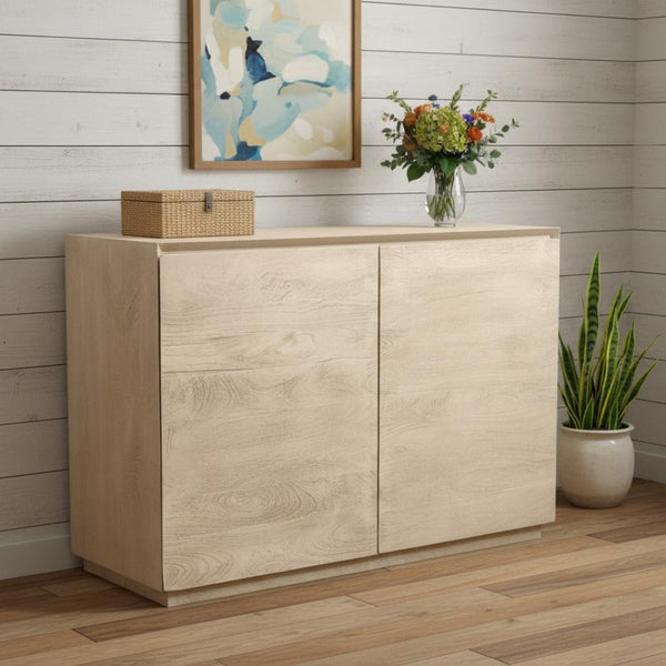 HomeRoots 48" Solid Wood Sideboard with Natural Distressed Finish – Soft-Close Doors & Ample Storage Space 606299