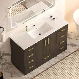 English Elm 48"dark Espresso Bathroom Vanity with 9 Drawers and Soft Close Cabinet Doors Dark Brown W3133S00024