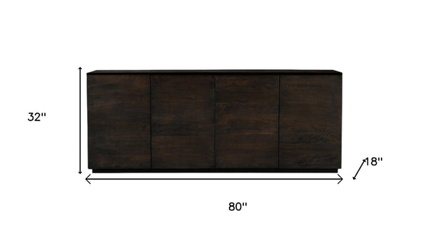 HomeRoots 80" Dark Brown Distressed Solid Wood Sideboard - Stylish Storage with Versatile Design for Any Space 606300