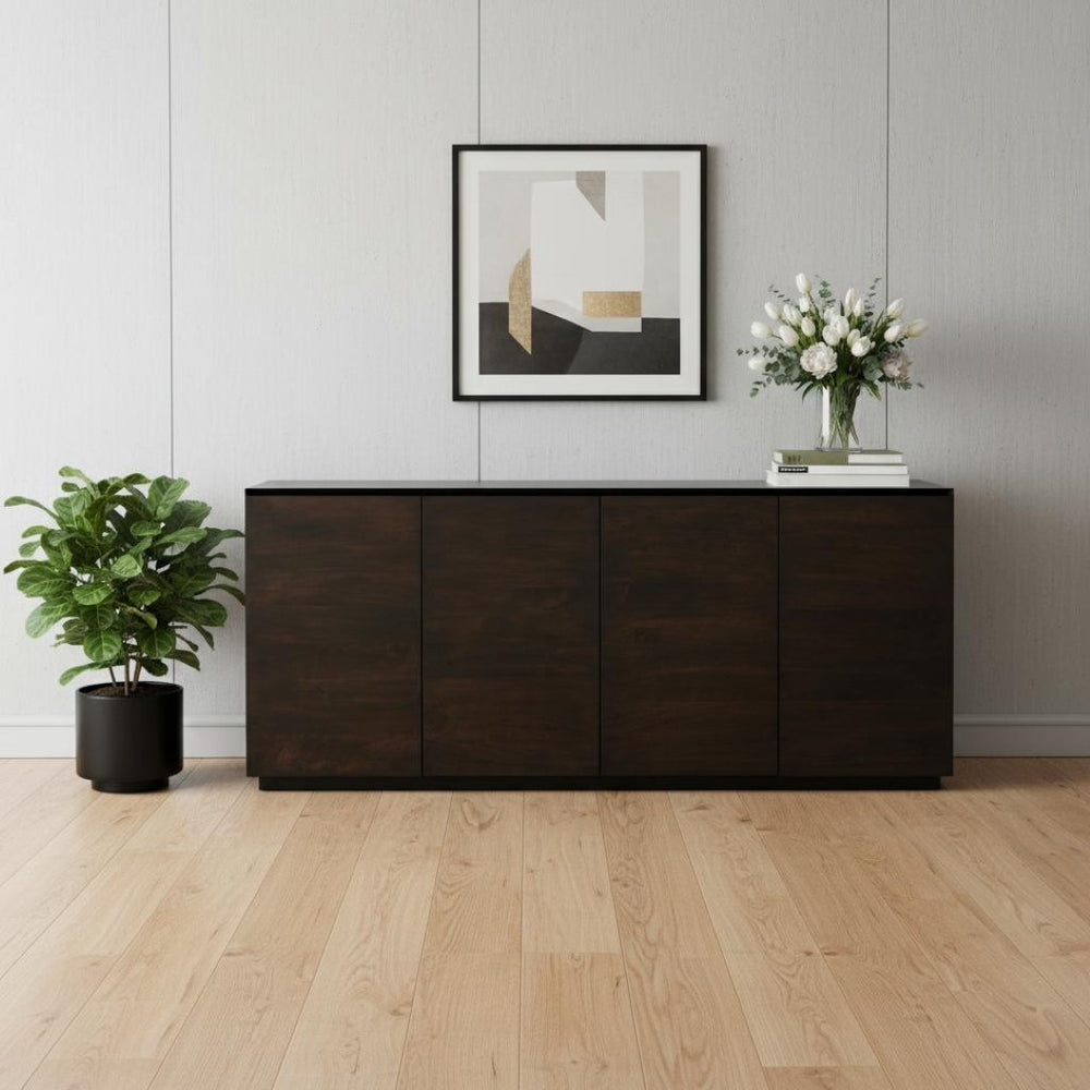 HomeRoots 80" Dark Brown Distressed Solid Wood Sideboard - Stylish Storage with Versatile Design for Any Space 606300