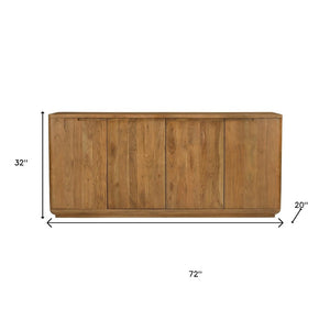 HomeRoots 72" Tan Distressed Solid Wood Sideboard - Stylish Storage with Soft-Close Doors for Any Room 606303