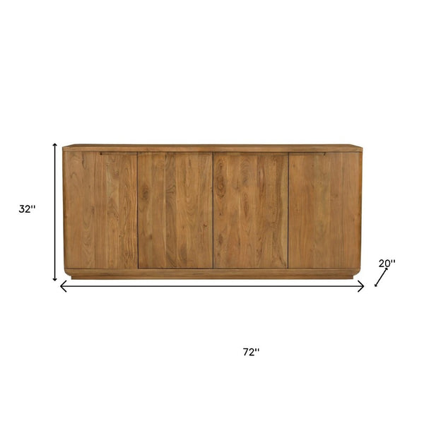 HomeRoots 72" Tan Distressed Solid Wood Sideboard - Stylish Storage with Soft-Close Doors for Any Room 606303