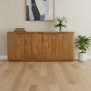 HomeRoots 72" Tan Distressed Solid Wood Sideboard - Stylish Storage with Soft-Close Doors for Any Room 606303