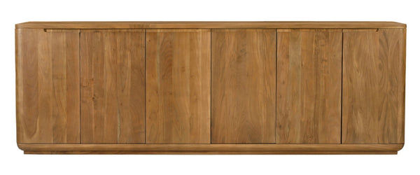 HomeRoots 96" Tan Distressed Solid Wood Sideboard – Rustic Storage Cabinet with Six Doors for Every Space 606304