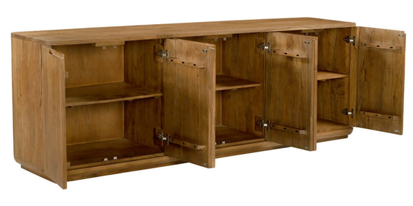 HomeRoots 96" Tan Distressed Solid Wood Sideboard – Rustic Storage Cabinet with Six Doors for Every Space 606304