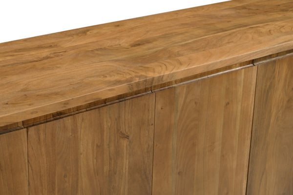 HomeRoots 96" Tan Distressed Solid Wood Sideboard – Rustic Storage Cabinet with Six Doors for Every Space 606304