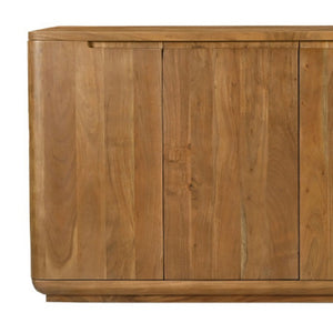 HomeRoots 96" Tan Distressed Solid Wood Sideboard – Rustic Storage Cabinet with Six Doors for Every Space 606304
