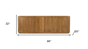 HomeRoots 96" Tan Distressed Solid Wood Sideboard – Rustic Storage Cabinet with Six Doors for Every Space 606304