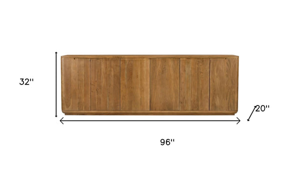 HomeRoots 96" Tan Distressed Solid Wood Sideboard – Rustic Storage Cabinet with Six Doors for Every Space 606304