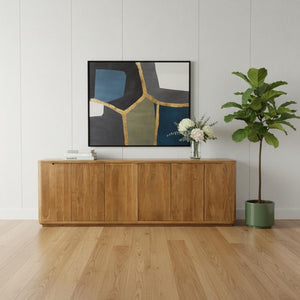 HomeRoots 96" Tan Distressed Solid Wood Sideboard – Rustic Storage Cabinet with Six Doors for Every Space 606304
