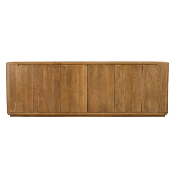 HomeRoots 96" Tan Distressed Solid Wood Sideboard – Rustic Storage Cabinet with Six Doors for Every Space 606304