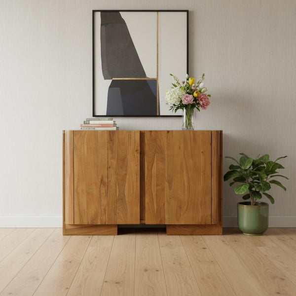 HomeRoots 48" Tan Distressed Solid Wood Sideboard - Stylish Multi-Functional Storage Solution for Any Room 606305
