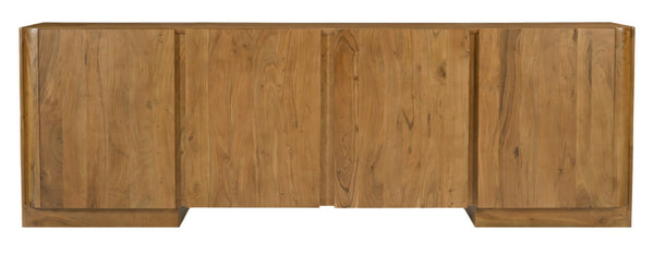 HomeRoots 96" Tan Distressed Solid Wood Sideboard - Versatile Storage Buffet with Soft-Close Doors & Shelves 606306