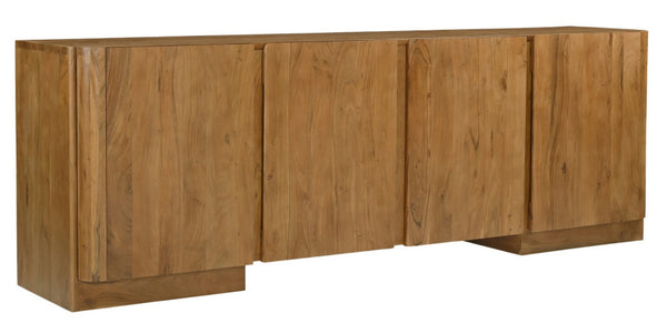 HomeRoots 96" Tan Distressed Solid Wood Sideboard - Versatile Storage Buffet with Soft-Close Doors & Shelves 606306