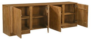 HomeRoots 96" Tan Distressed Solid Wood Sideboard - Versatile Storage Buffet with Soft-Close Doors & Shelves 606306